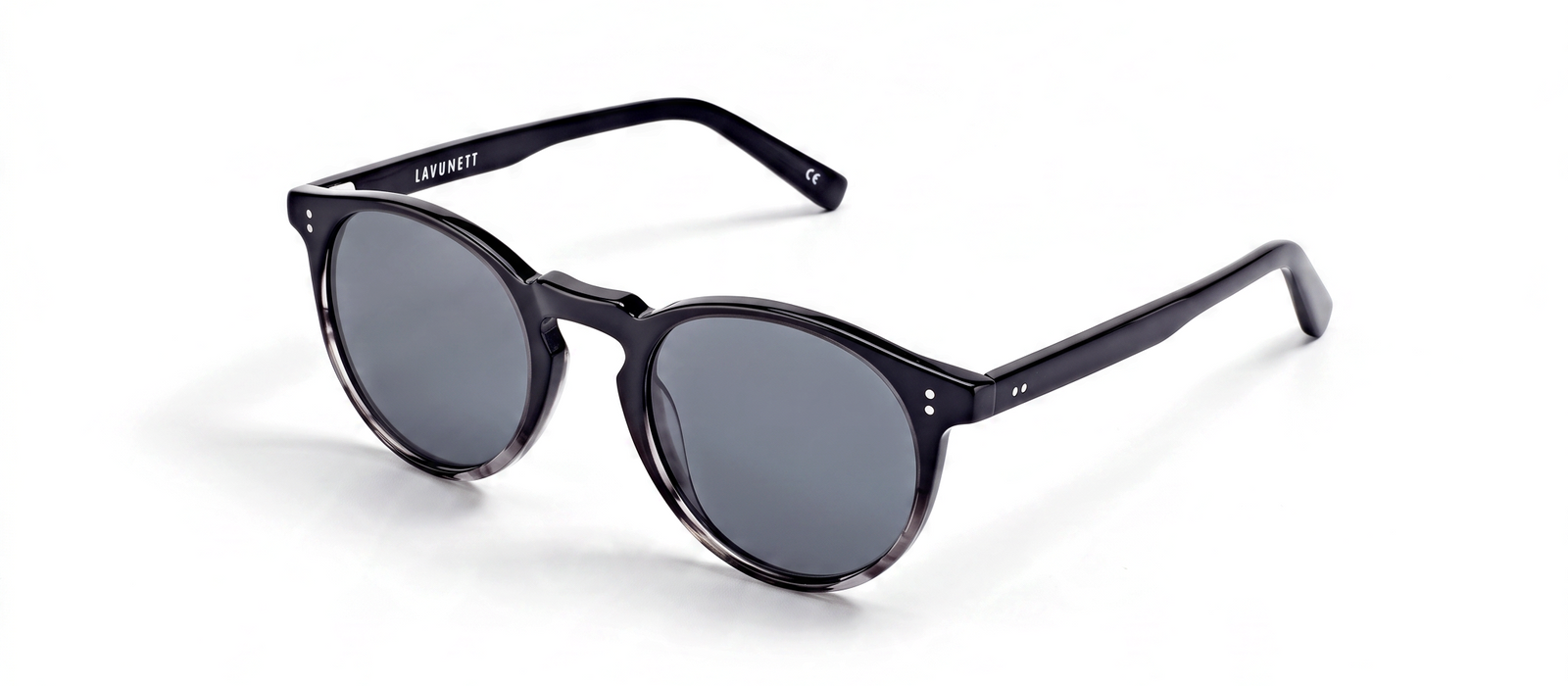lavunett Furvus round sunglasses in black acetate with polarised lenses, view 2