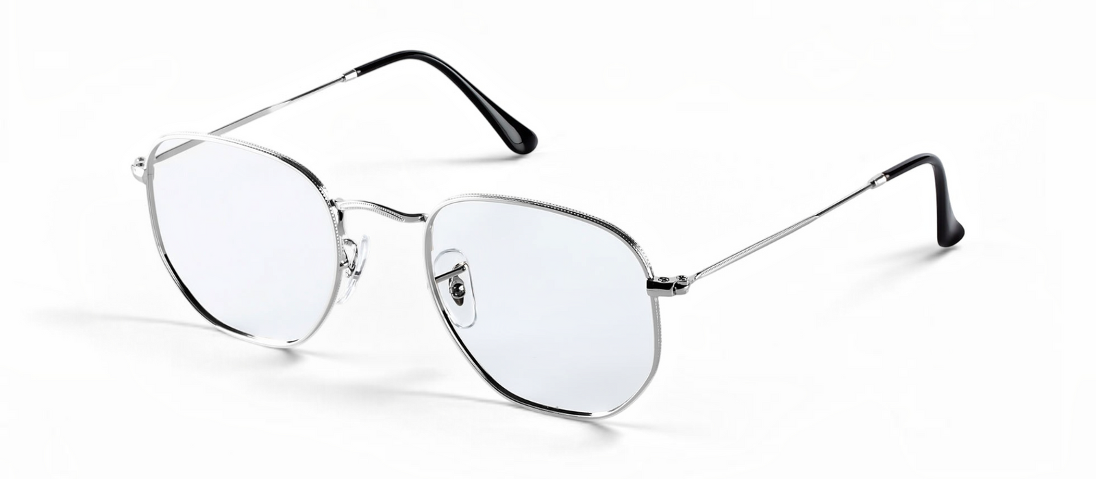 lavunett Hexa geometric glasses in silver metal with clear lenses, view 2