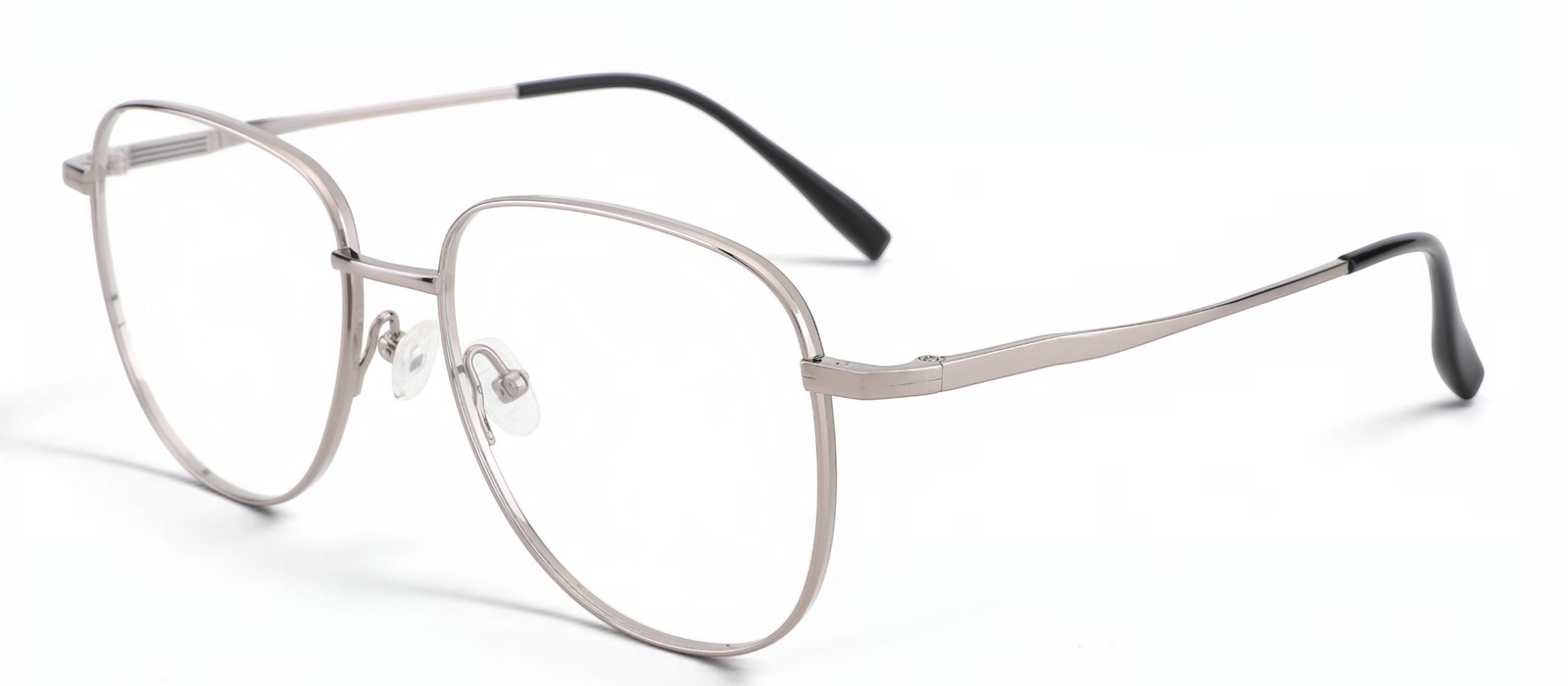 lavunett Pacho square glasses in silver titanium with clear lenses, view 2