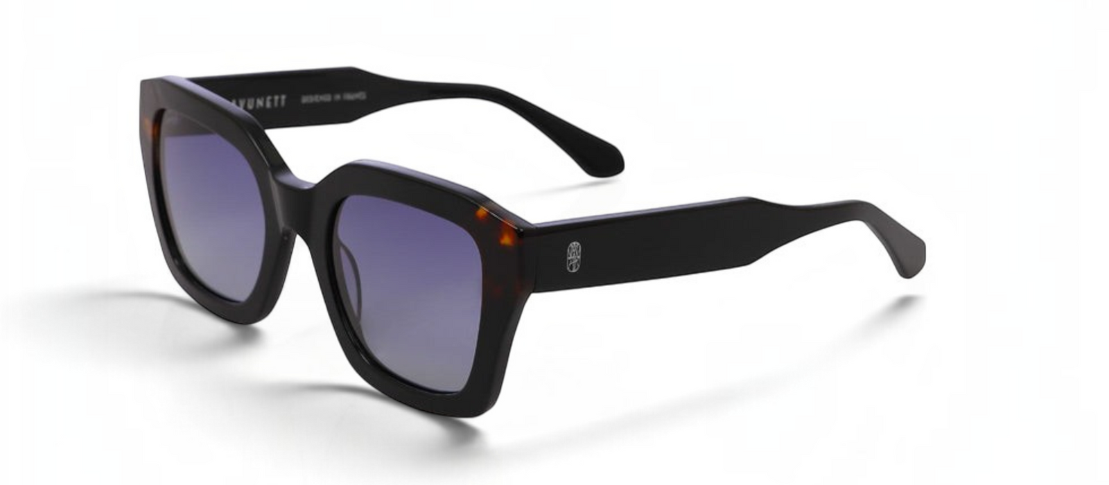 lavunett Edith square sunglasses in black acetate with polarised lenses, view 2