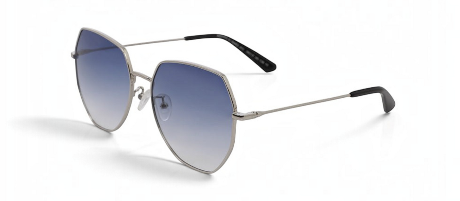 lavunett Rio geometric sunglasses in silver metal with polarised lenses, view 2
