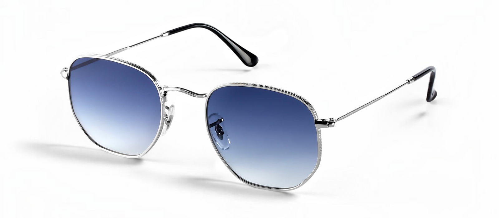 lavunett Hexa geometric sunglasses in silver metal with tinted lenses, view 2