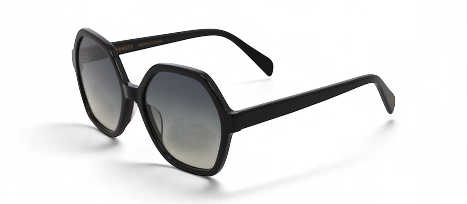 lavunett Dalida geometric sunglasses in black acetate with polarised lenses, view 2