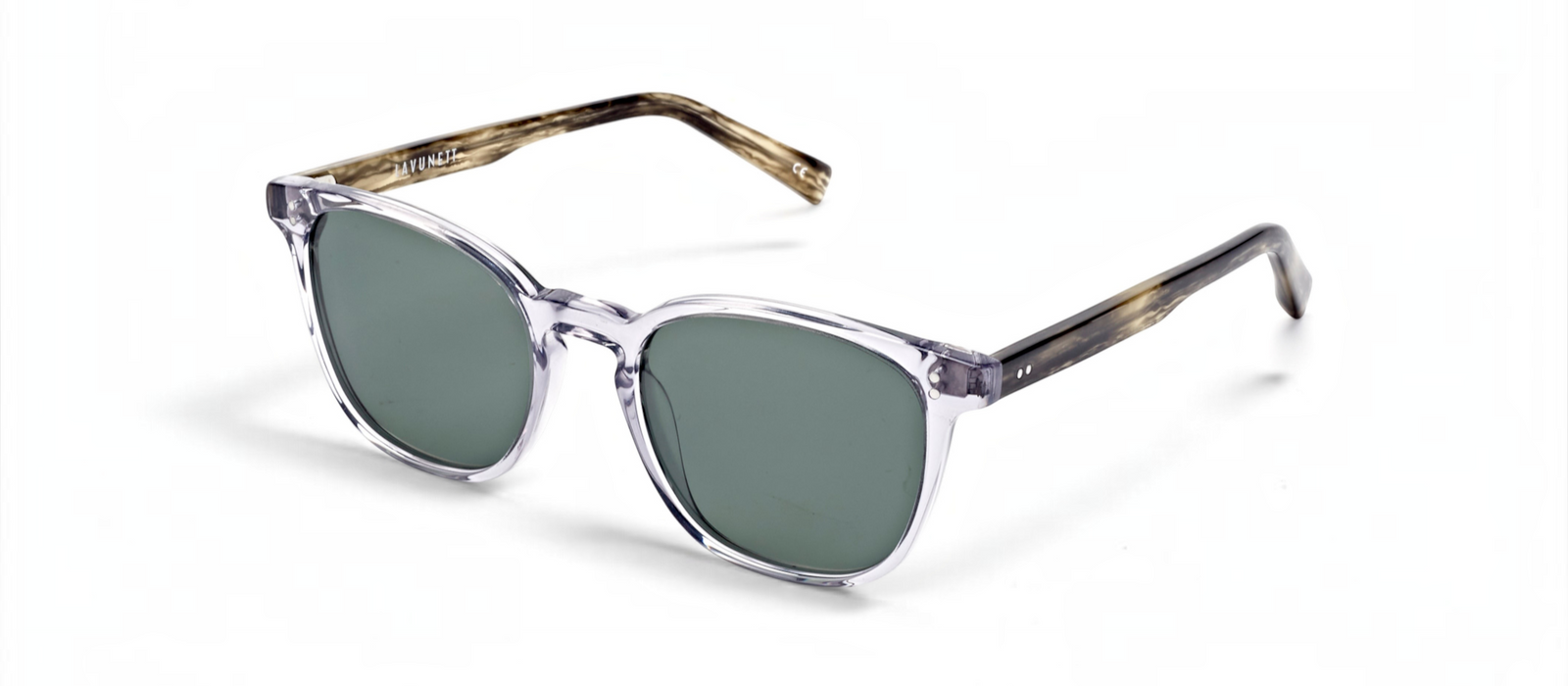 lavunett Bartholdi square sunglasses in clear crystal acetate with polarised lenses, view 2