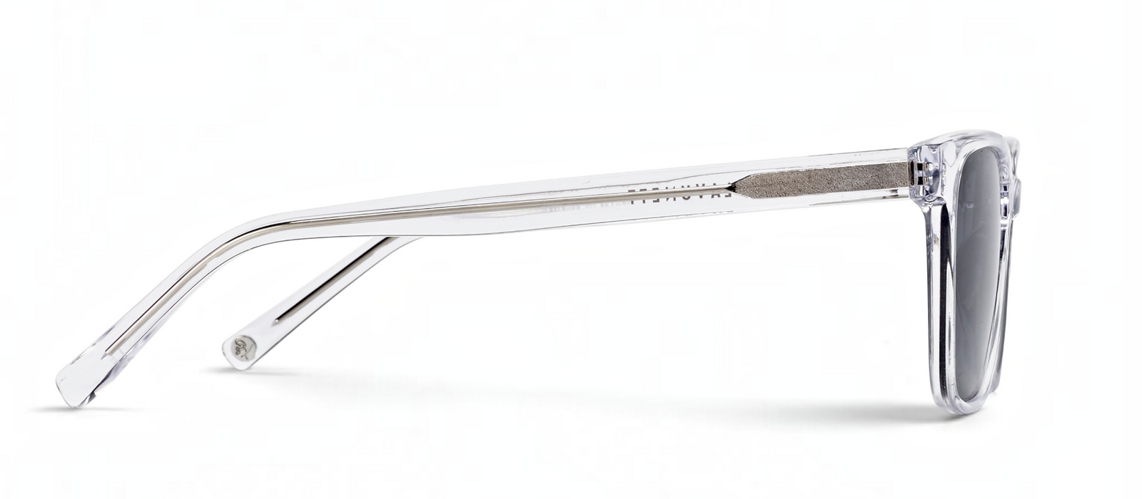 lavunett Crysallis square sunglasses in clear crystal acetate with polarised lenses, view 3