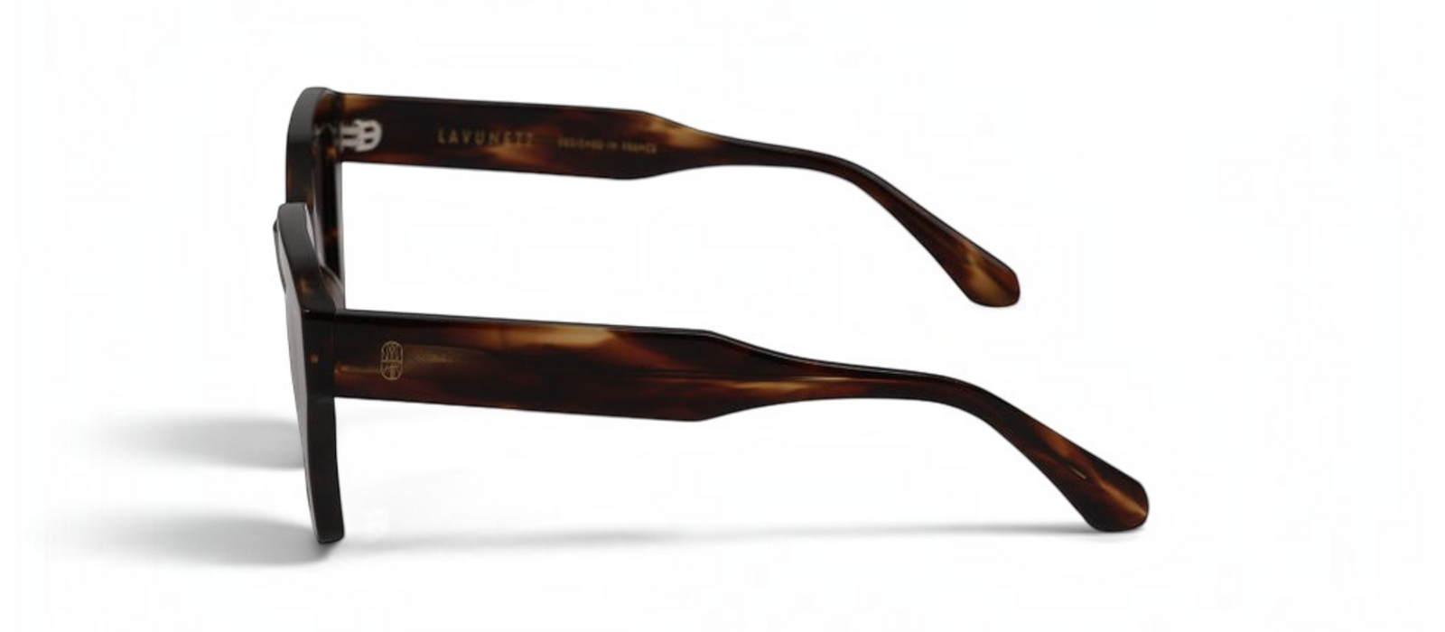 lavunett Edith Gold square sunglasses in tortoiseshell acetate with polarised lenses, view 3
