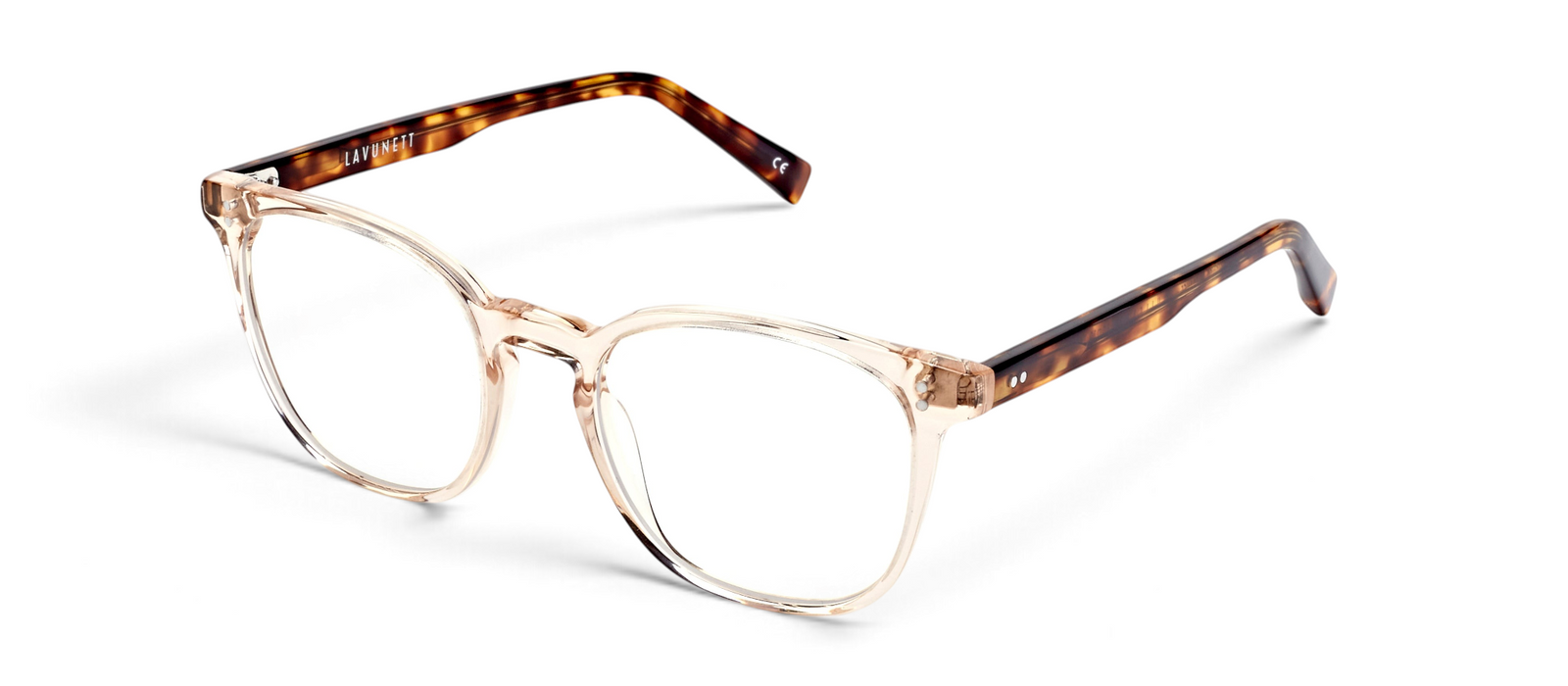 lavunett Phileas square blue light glasses in clear crystal acetate, view 2