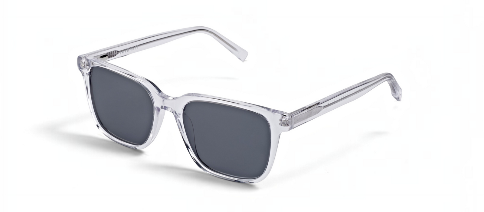 lavunett Crysallis square sunglasses in clear crystal acetate with polarised lenses, view 2