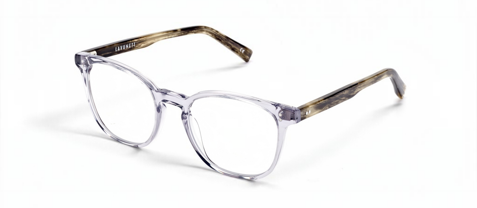 lavunett Roosevelt square blue light glasses in clear crystal acetate, view 2