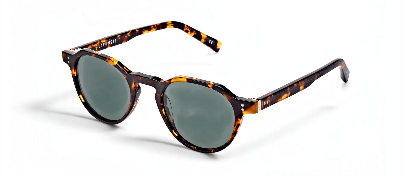 lavunett Shelby round sunglasses in tortoiseshell acetate with polarised lenses, view 2