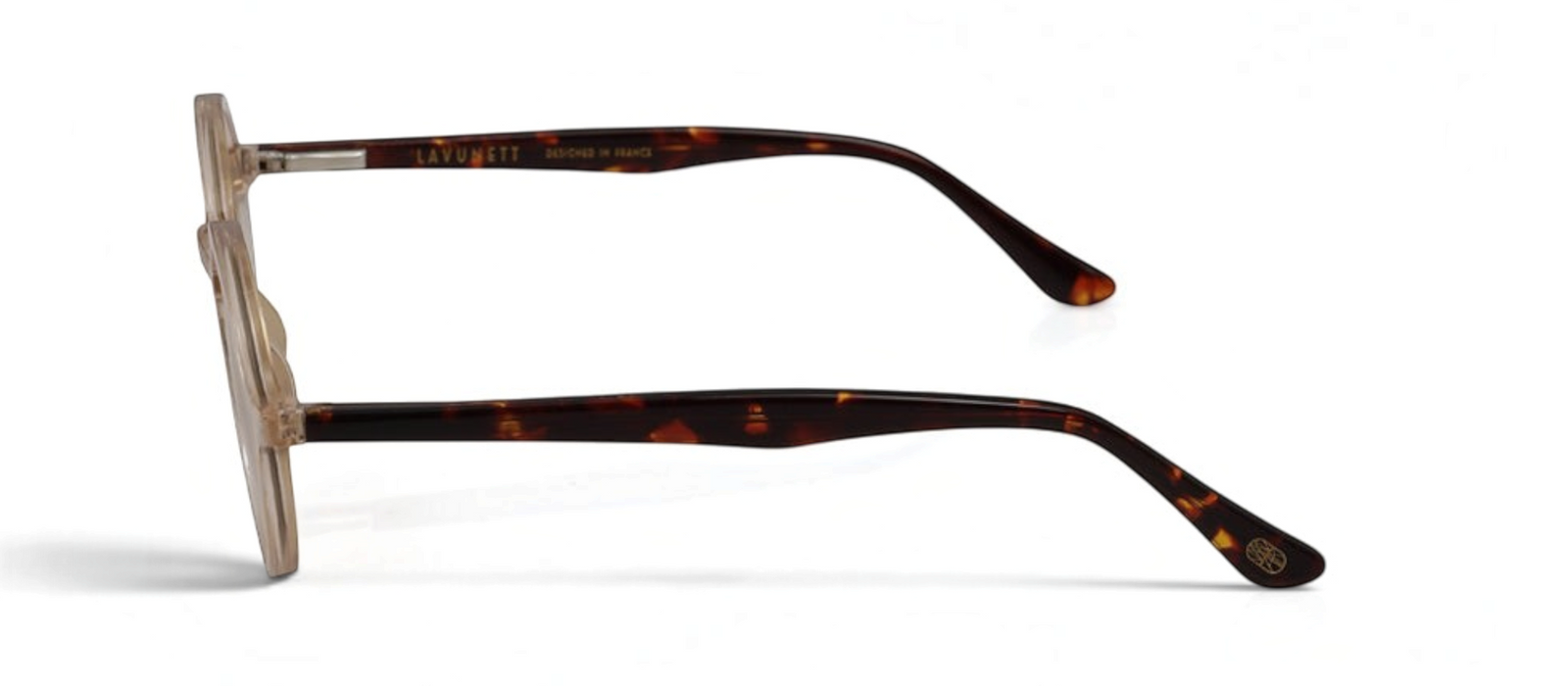 lavunett Bardot round sunglasses in clear crystal acetate with polarised lenses, view 3