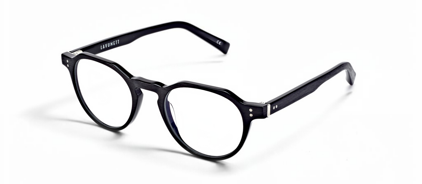 lavunett Paris round blue light glasses in black acetate, view 2