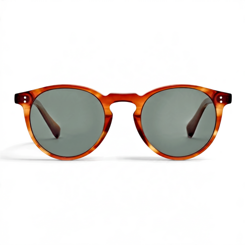 LAVUNETT Amico sunglasses featuring a rounded tortoiseshell keyhole frame and polarised grey lenses.