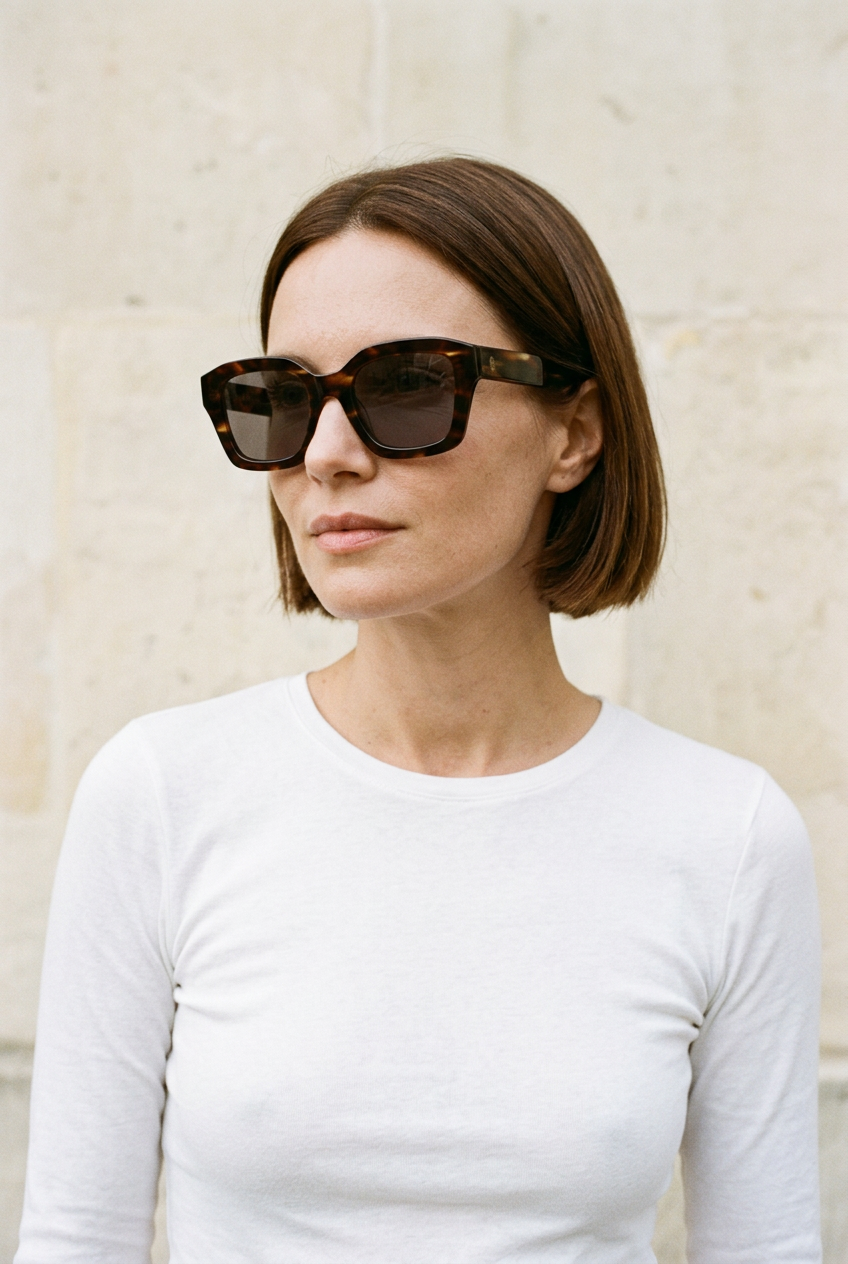 Woman wearing lavunett Edith Gold sunglasses