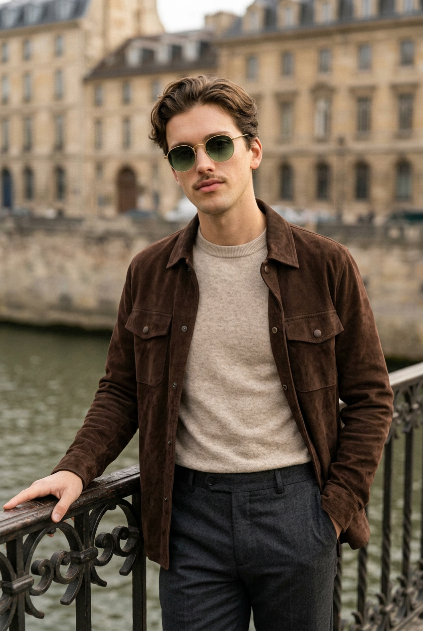 Man wearing lavunett Benji Gold sunglasses by the Seine in Paris
