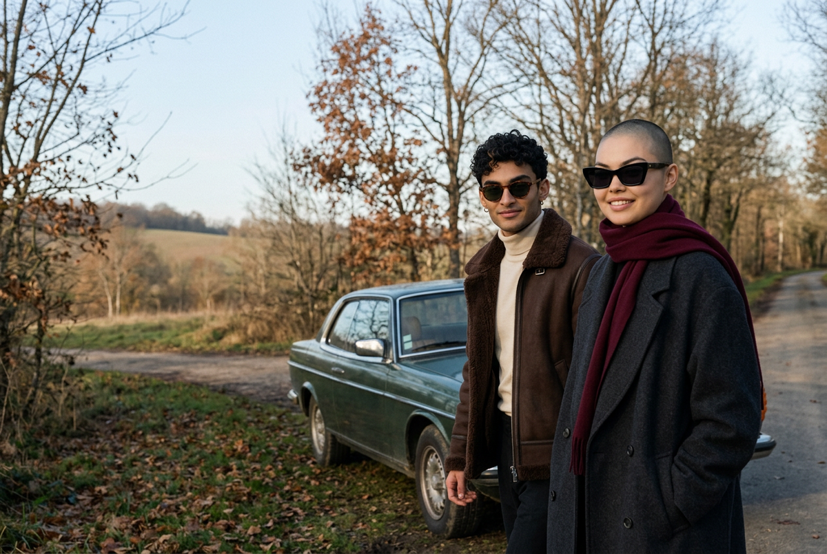 lavunett Céline and Amico sunglasses on an autumn road trip