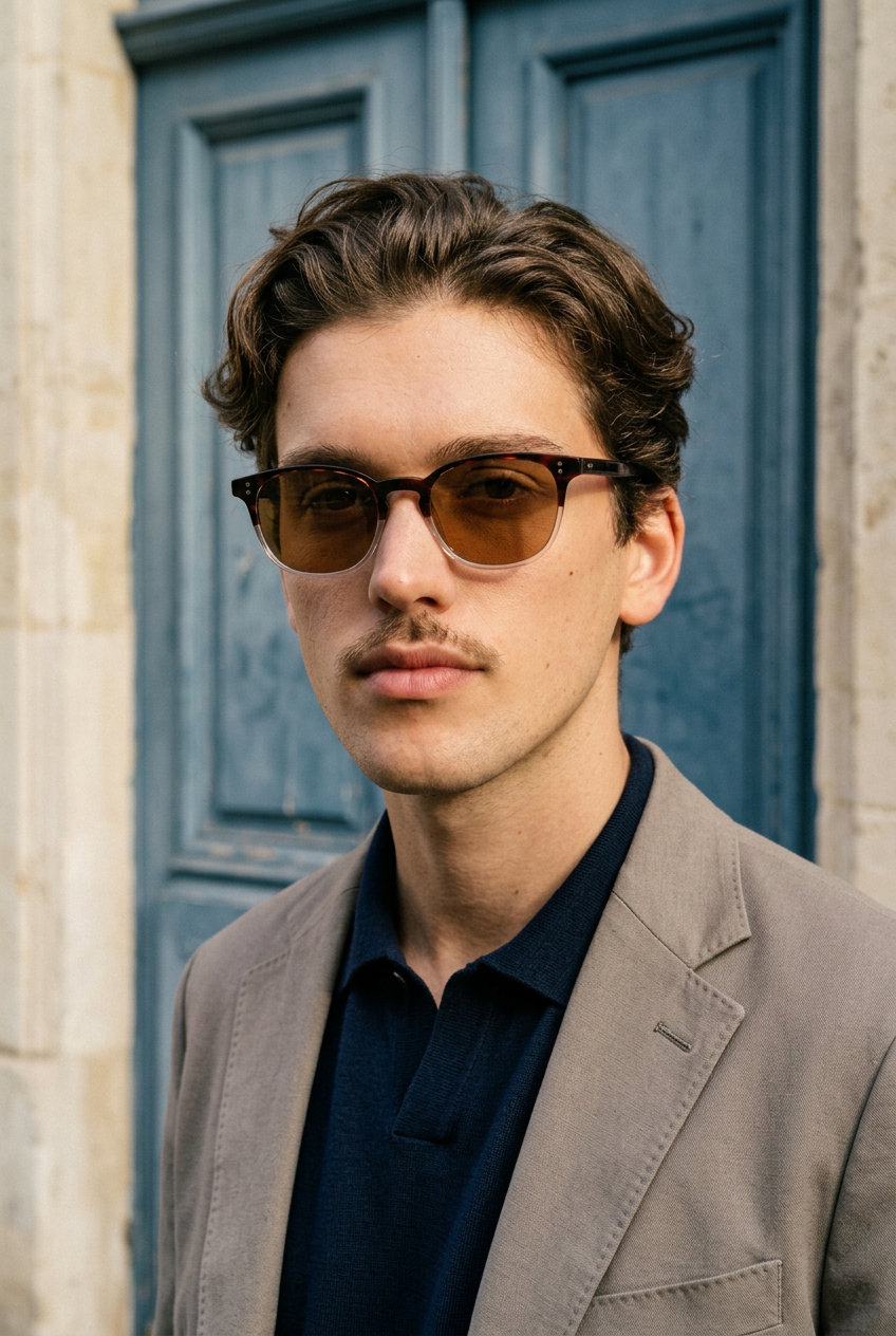 Man wearing lavunett Cray sunglasses by a blue Paris door