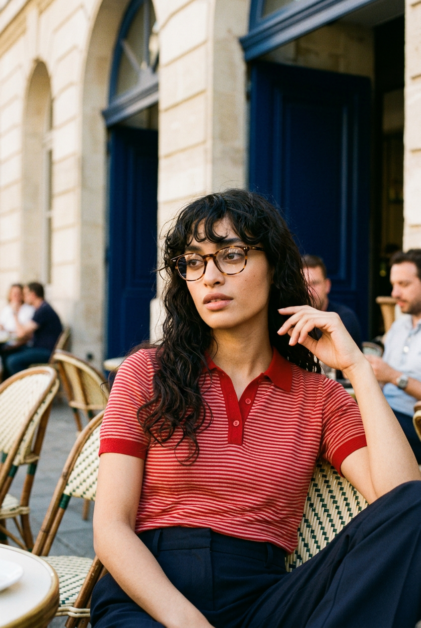Woman wearing lavunett Johnny blue light glasses