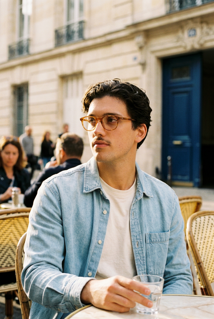 Man wearing lavunett Layla blue light glasses