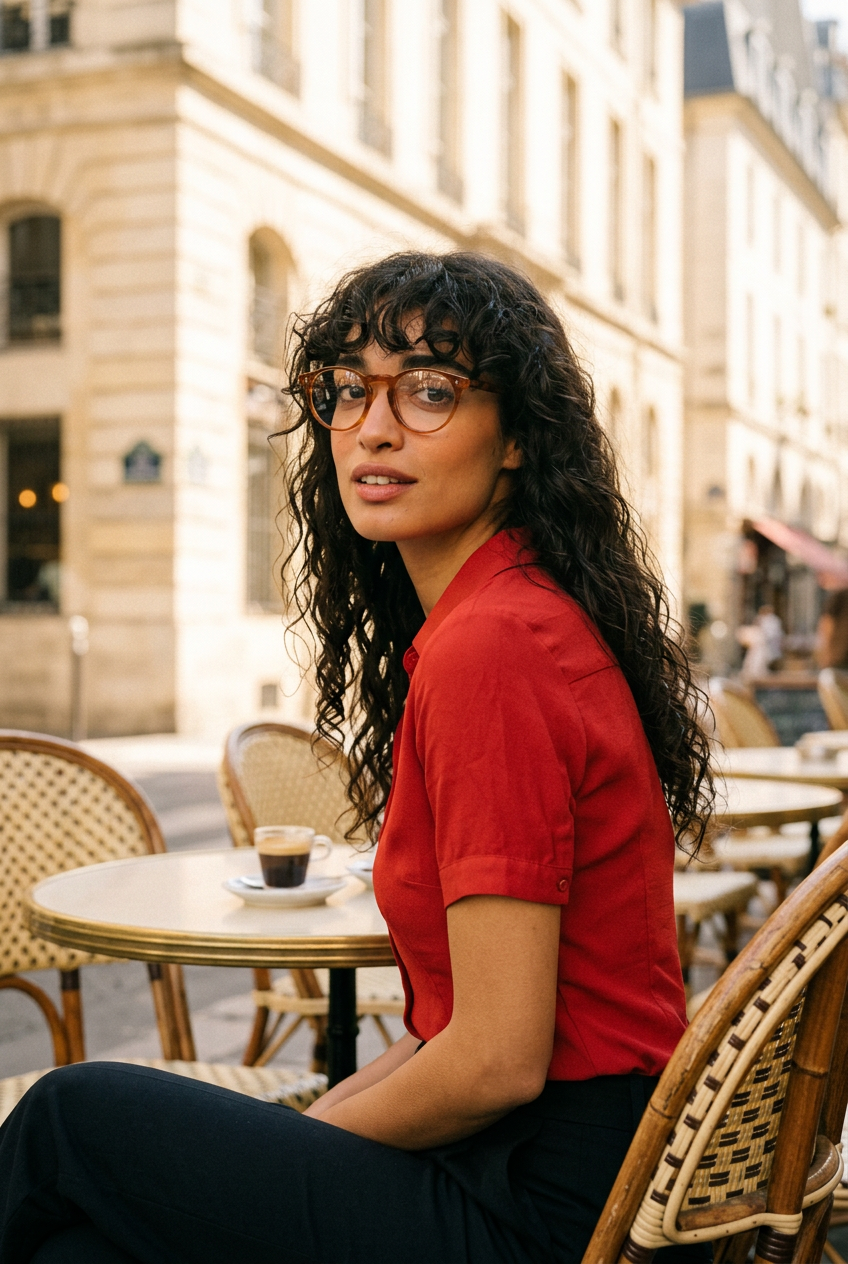 Woman wearing lavunett Layla blue light glasses