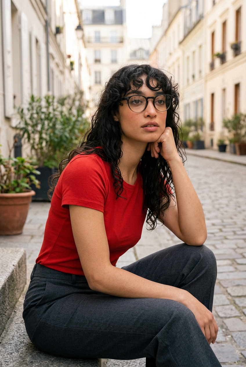 Woman wearing lavunett Sagopa blue light glasses
