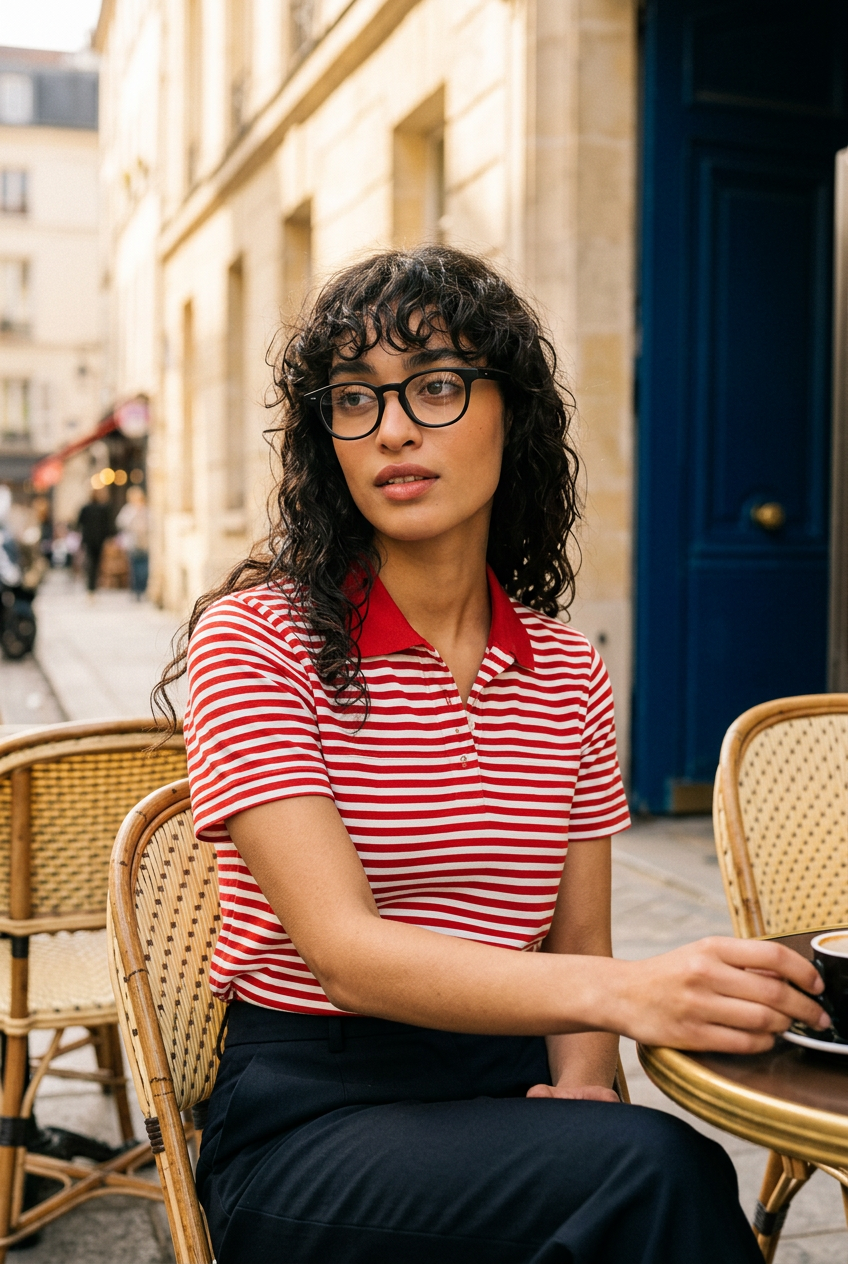 Woman wearing lavunett Sheeran blue light glasses