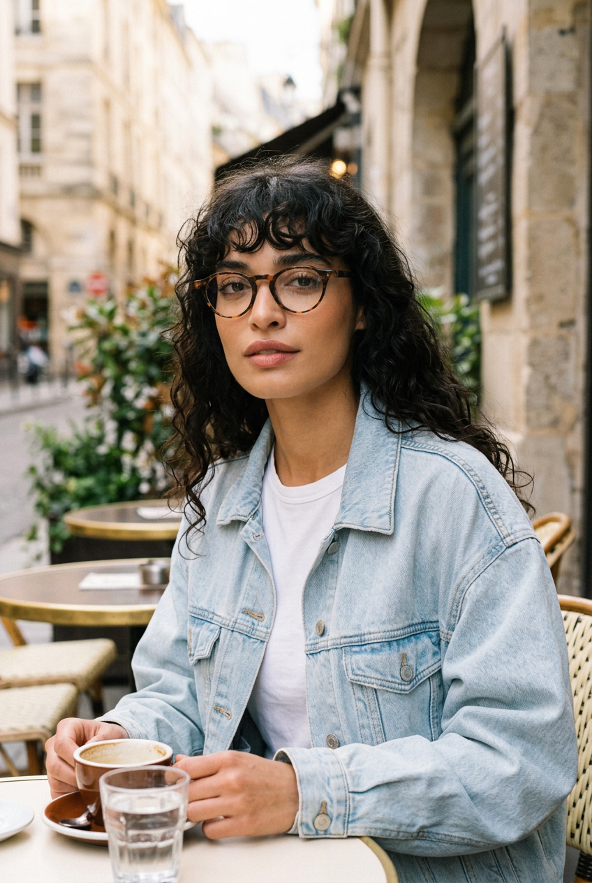 Woman wearing lavunett Swan blue light glasses