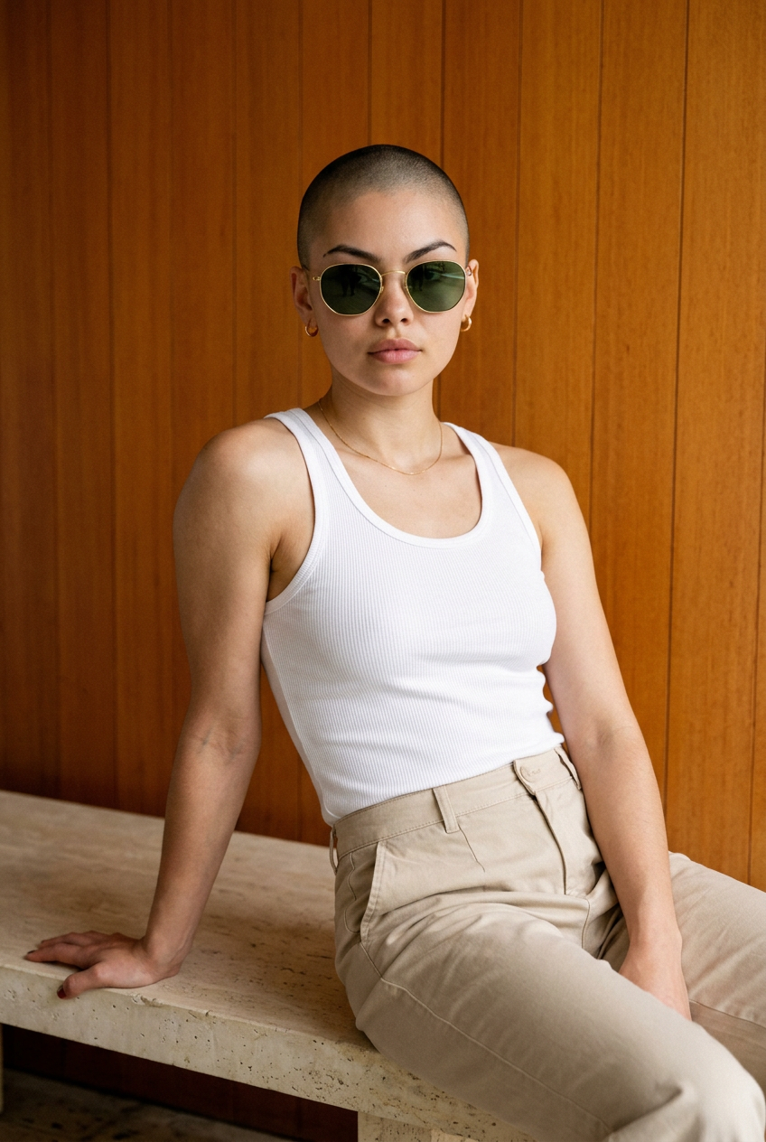 Woman wearing lavunett Hexa Gold sunglasses