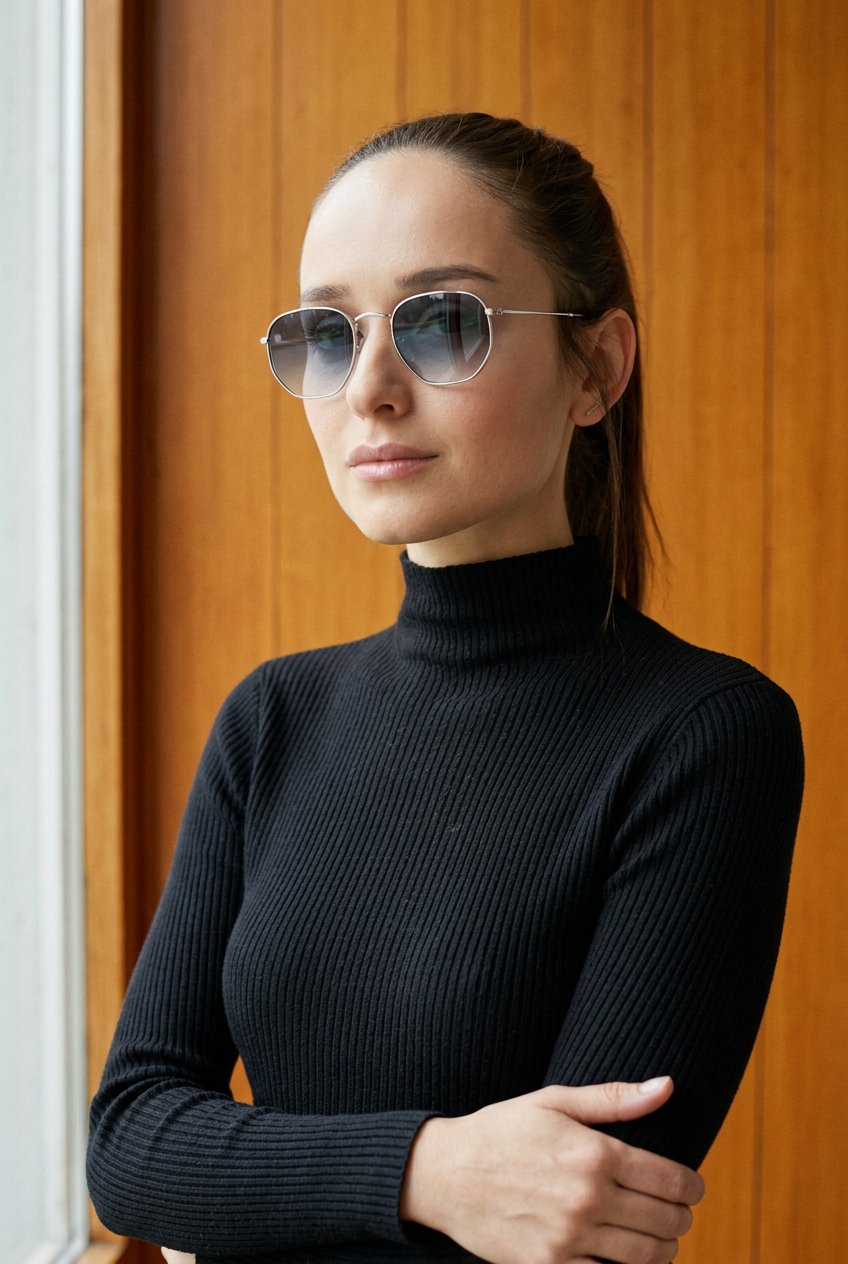 Woman wearing lavunett Hexa sunglasses