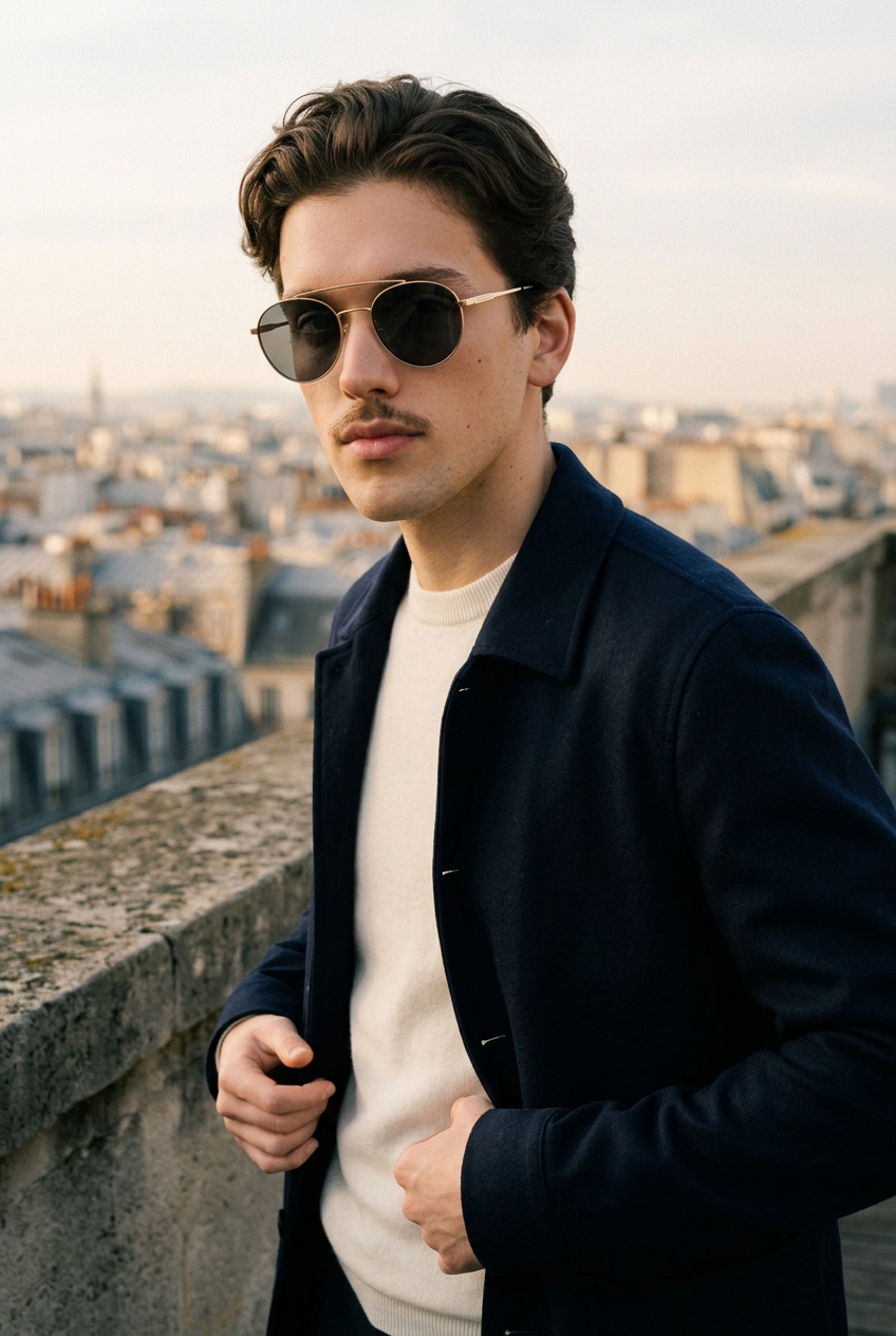 Man wearing lavunett Pablito sunglasses on a Paris rooftop