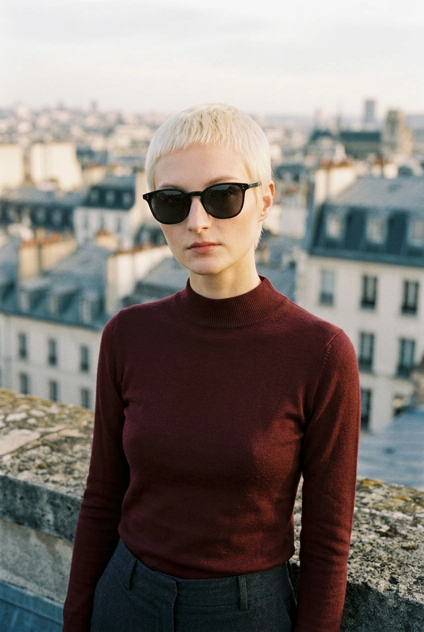 Woman wearing lavunett Quincy sunglasses on a Paris rooftop