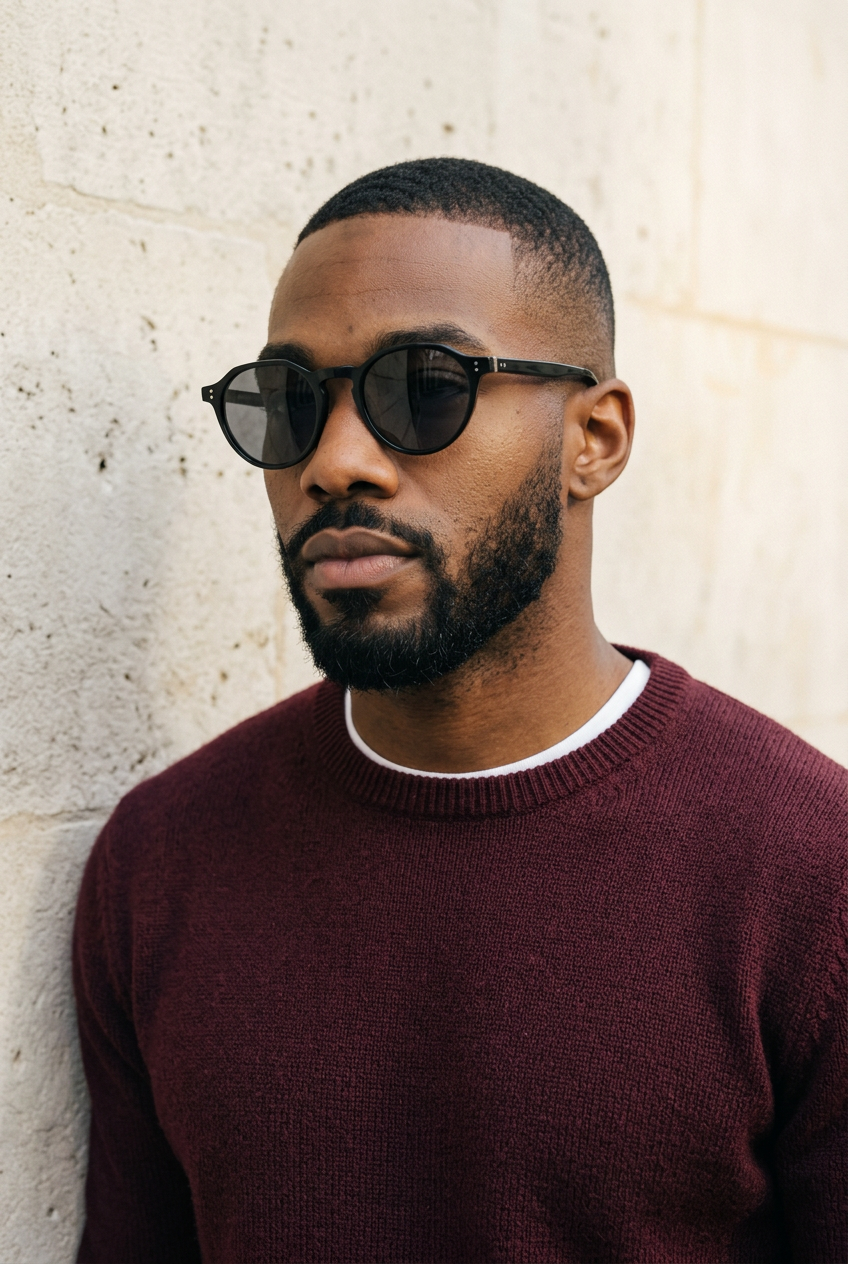Man wearing lavunett Malcolm sunglasses against a Paris stone wall