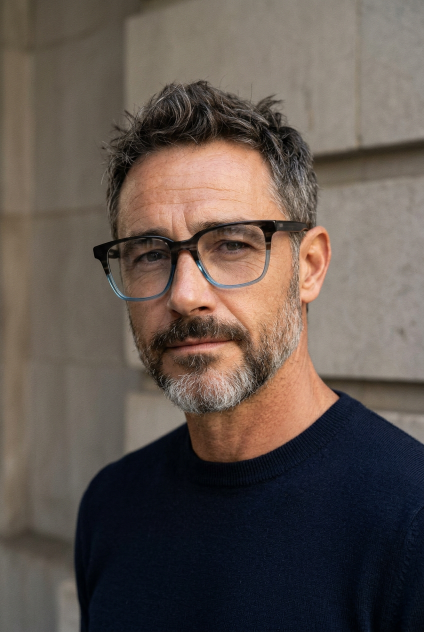 Man wearing lavunett Magellan blue light glasses
